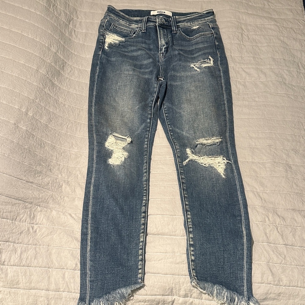 Classic Distressed Skinny Jeans in Blue